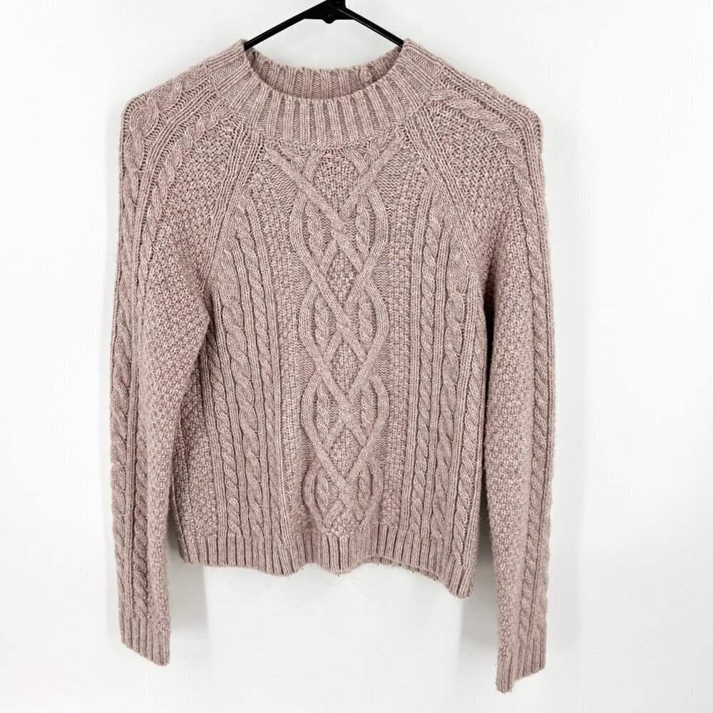 ✅ ABERCROMBIE‎ & FITCH CABLE KNIT CHUNKY SWEATER LIGHT PINK SIZE X-SMALL